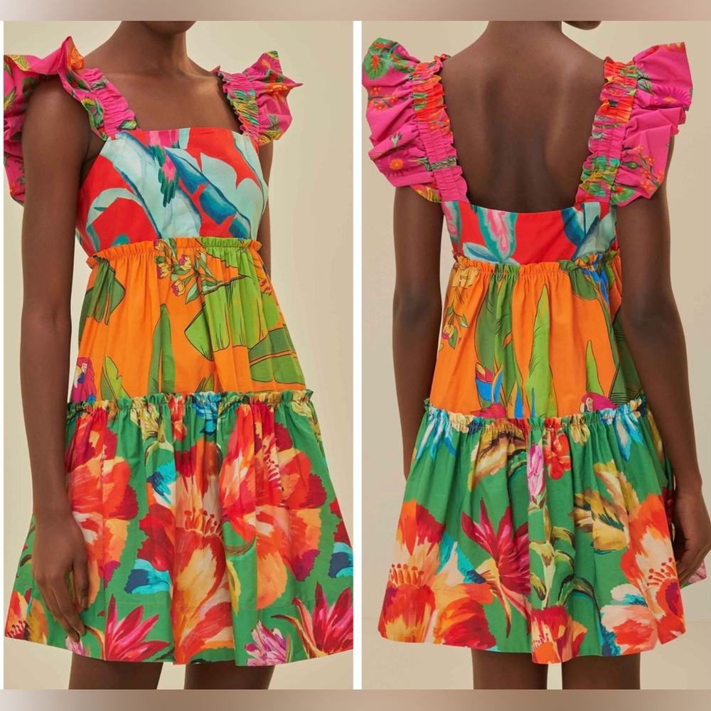 Farm Rio Foliage Mix Cotton Mini Dress, Size XS